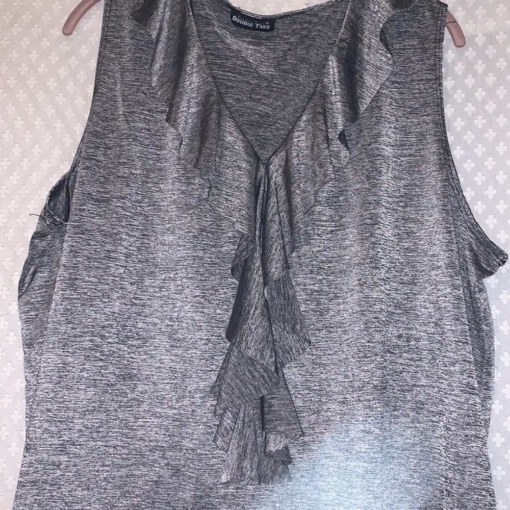 GRAY RUFFLE TOP - Picture 2 of 2